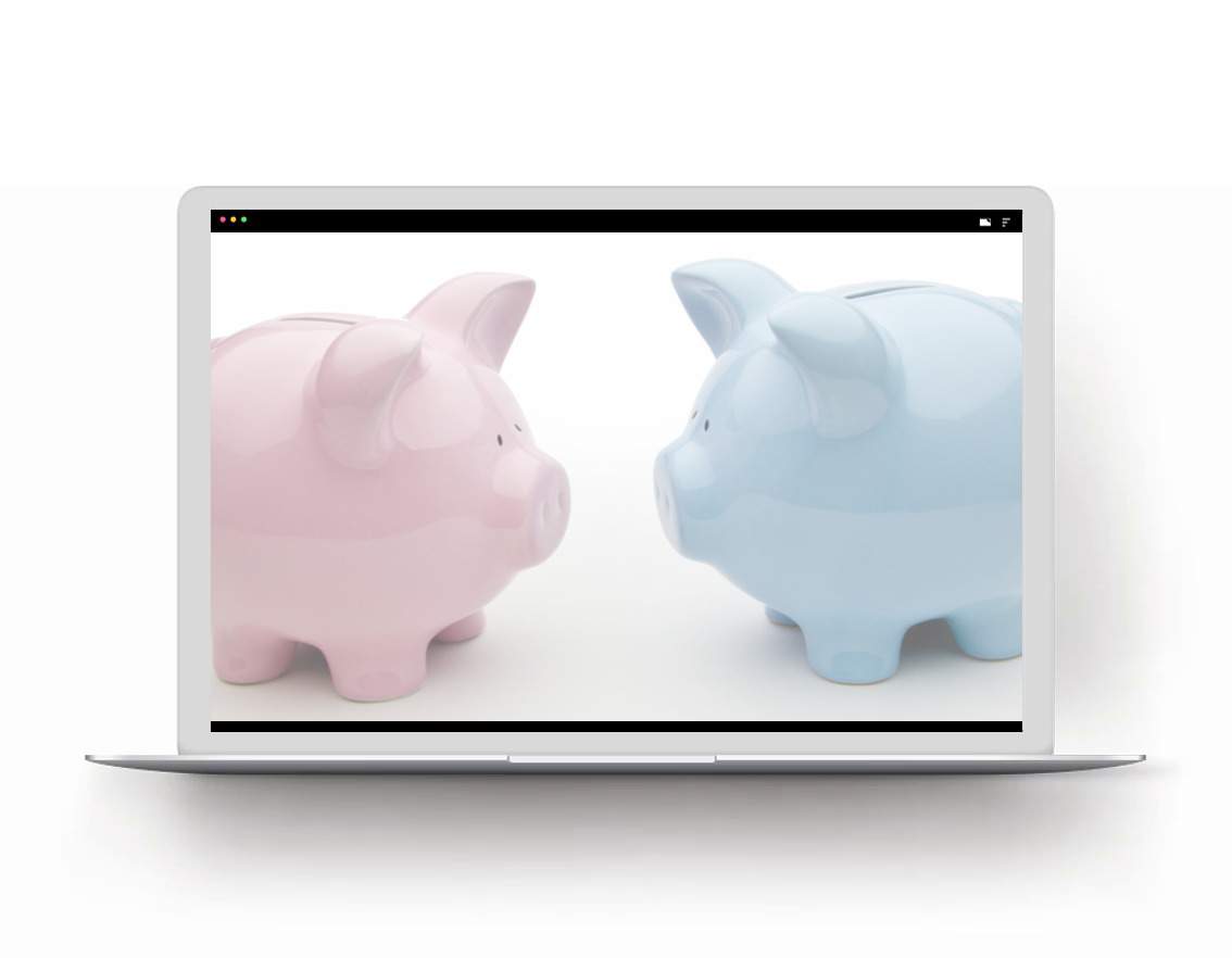 Laptop displaying two piggybanks.